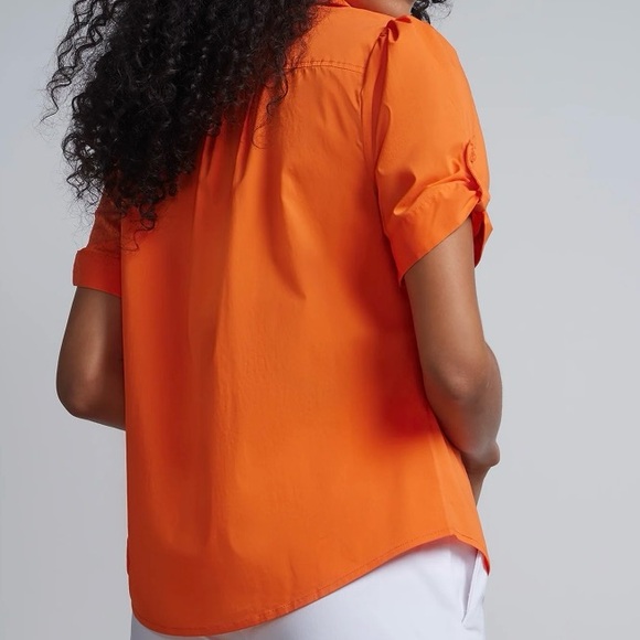 Short-Sleeve Button-Front Secret Snap - NY&C Madison Shirt® LARGE / ORANGE - NWT - Picture 3 of 3